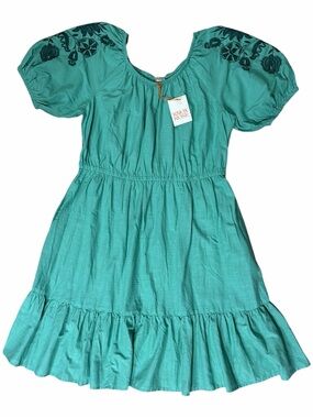 KNOX ROSE Teal Embroidered Puff Sleeve Dress